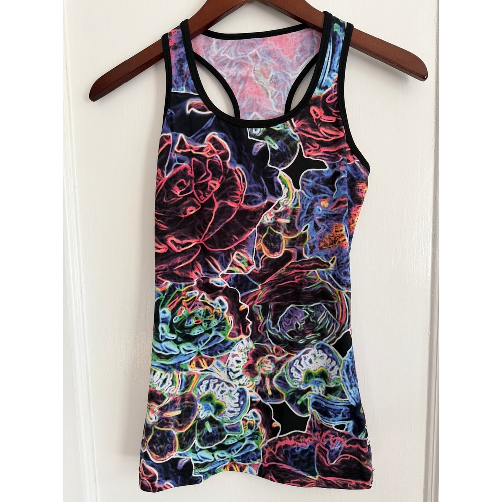 Sweaty Betty Tank Top Women XXS Racerback Floral Psychedelic Neon Athletic Gym